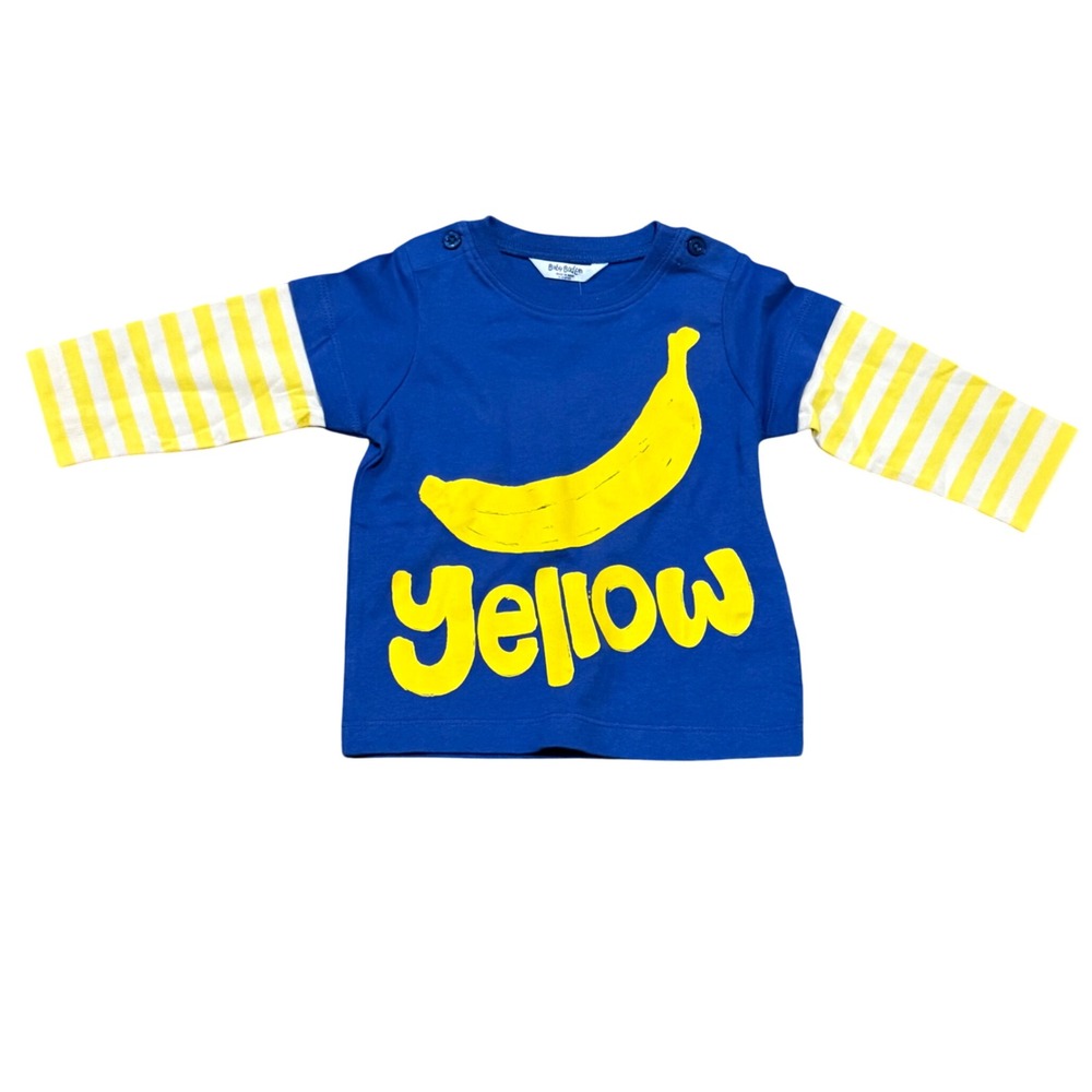 Baby Boden Yellow Banana Applique Striped Sleeve Top 6-12 Months NEW